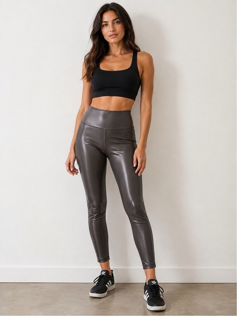 NWT Yogalicious High-Rise Faux Leather Leggings - Dark Gray size M